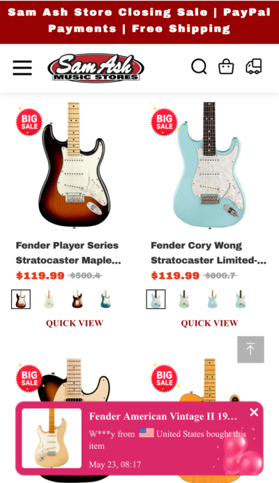 PSA: Sam Ash &ldquo;Closing Sale&rdquo; Scam Sites Abound | Fender 